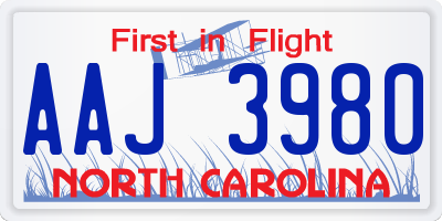 NC license plate AAJ3980