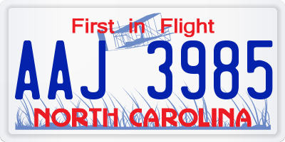 NC license plate AAJ3985