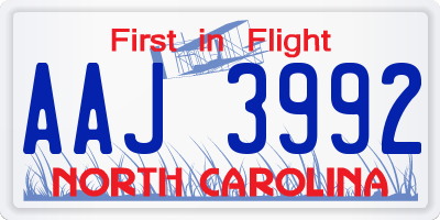 NC license plate AAJ3992