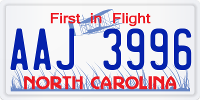 NC license plate AAJ3996