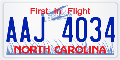NC license plate AAJ4034