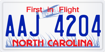 NC license plate AAJ4204