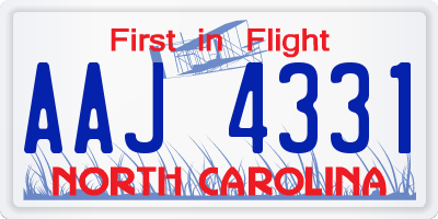NC license plate AAJ4331