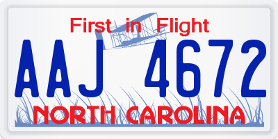 NC license plate AAJ4672