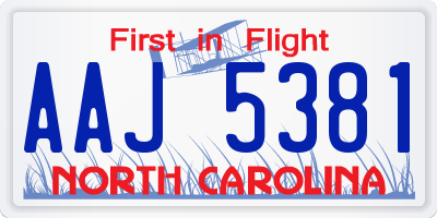 NC license plate AAJ5381