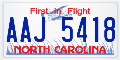 NC license plate AAJ5418