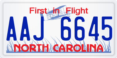 NC license plate AAJ6645