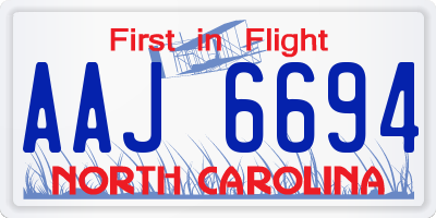 NC license plate AAJ6694