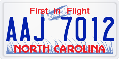 NC license plate AAJ7012