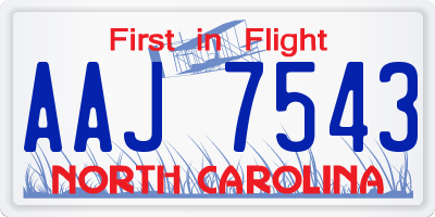 NC license plate AAJ7543