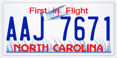 NC license plate AAJ7671