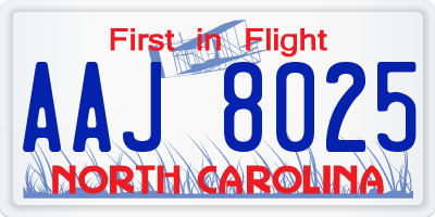 NC license plate AAJ8025