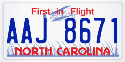NC license plate AAJ8671