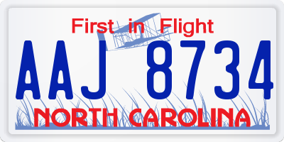 NC license plate AAJ8734