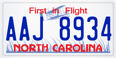 NC license plate AAJ8934