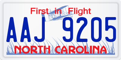NC license plate AAJ9205