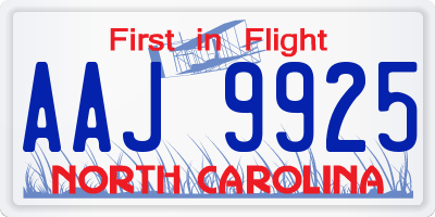 NC license plate AAJ9925