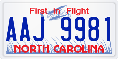 NC license plate AAJ9981