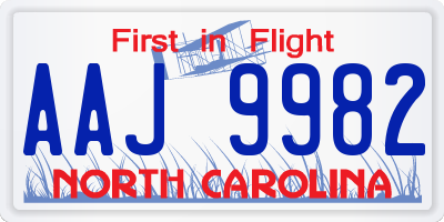 NC license plate AAJ9982