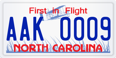 NC license plate AAK0009