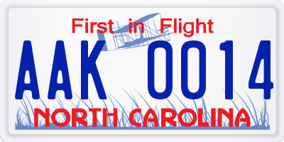 NC license plate AAK0014