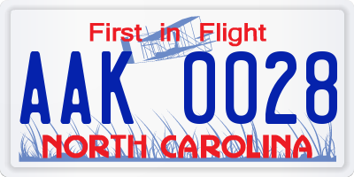 NC license plate AAK0028