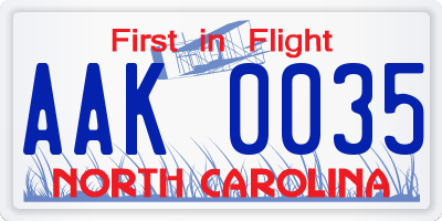 NC license plate AAK0035