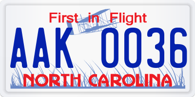 NC license plate AAK0036