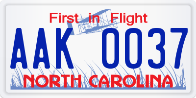 NC license plate AAK0037