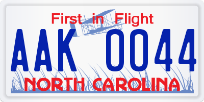 NC license plate AAK0044
