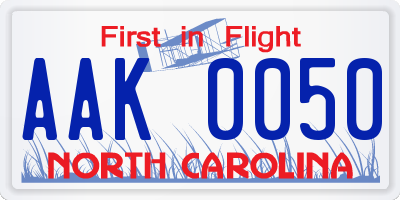 NC license plate AAK0050