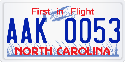 NC license plate AAK0053