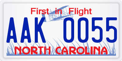 NC license plate AAK0055
