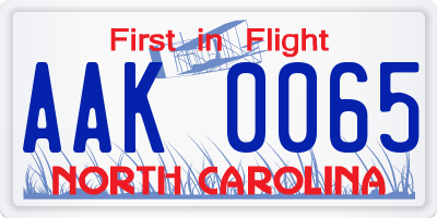 NC license plate AAK0065