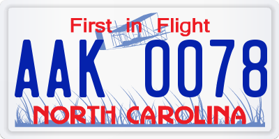 NC license plate AAK0078