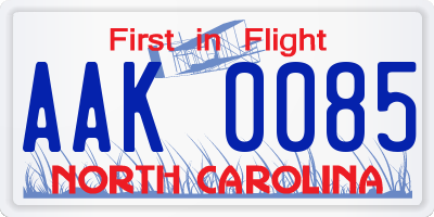 NC license plate AAK0085