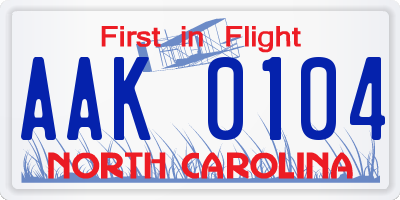 NC license plate AAK0104