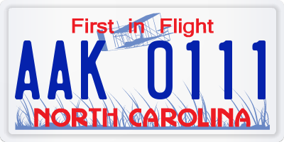 NC license plate AAK0111