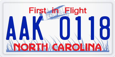 NC license plate AAK0118