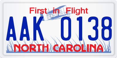 NC license plate AAK0138