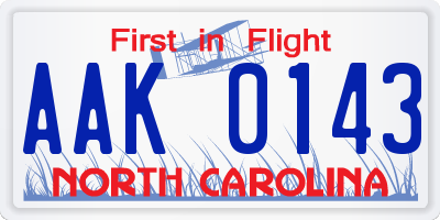 NC license plate AAK0143