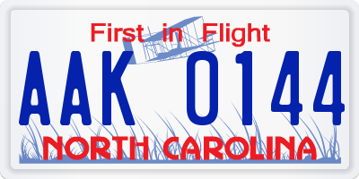 NC license plate AAK0144