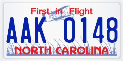 NC license plate AAK0148