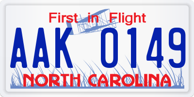 NC license plate AAK0149