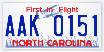 NC license plate AAK0151