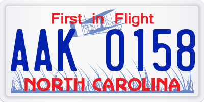 NC license plate AAK0158