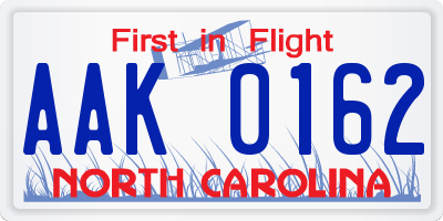 NC license plate AAK0162