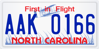 NC license plate AAK0166
