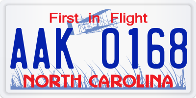 NC license plate AAK0168