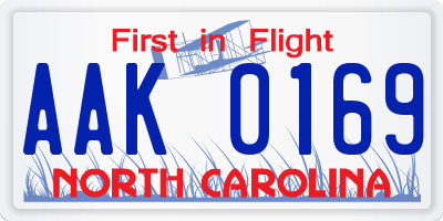NC license plate AAK0169
